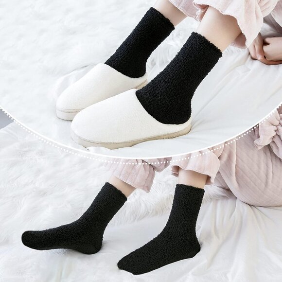 Women Fuzzy Socks Cozy Fluffy Winter Warm Slipper Microfiber Soft Sleep Black - Picture 2 of 6
